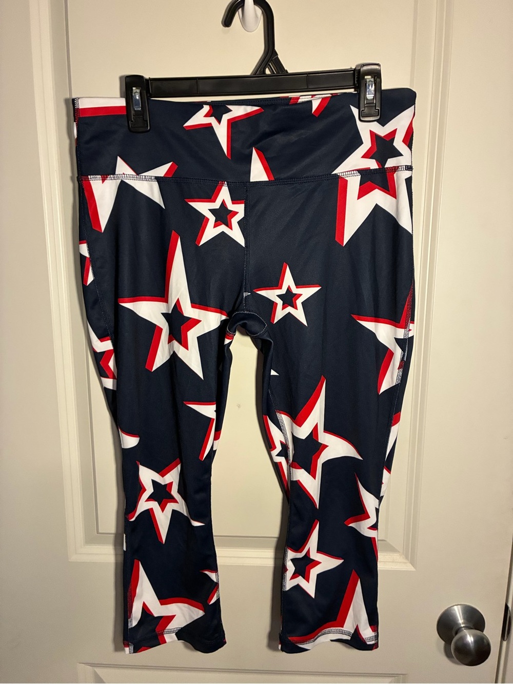 Xersion Navy, White and Red Star Capri Leggings, Large - Independence Day July 4